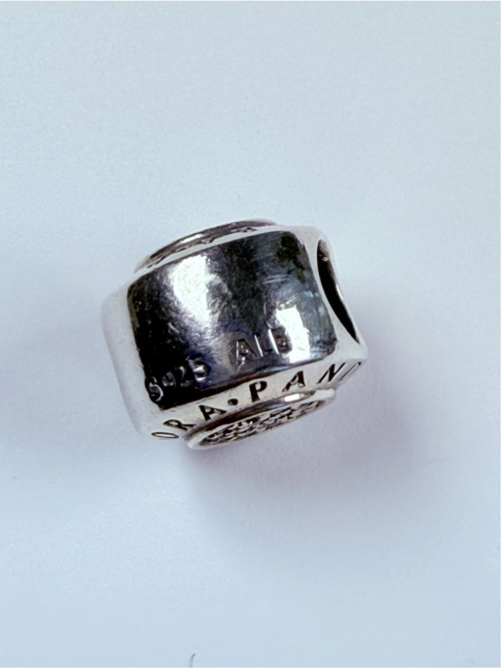 Pandora Signature Logo Pave Cubic Zirconia 925 Sterling Silver Bead Charm ALE - Picture 3 of 6